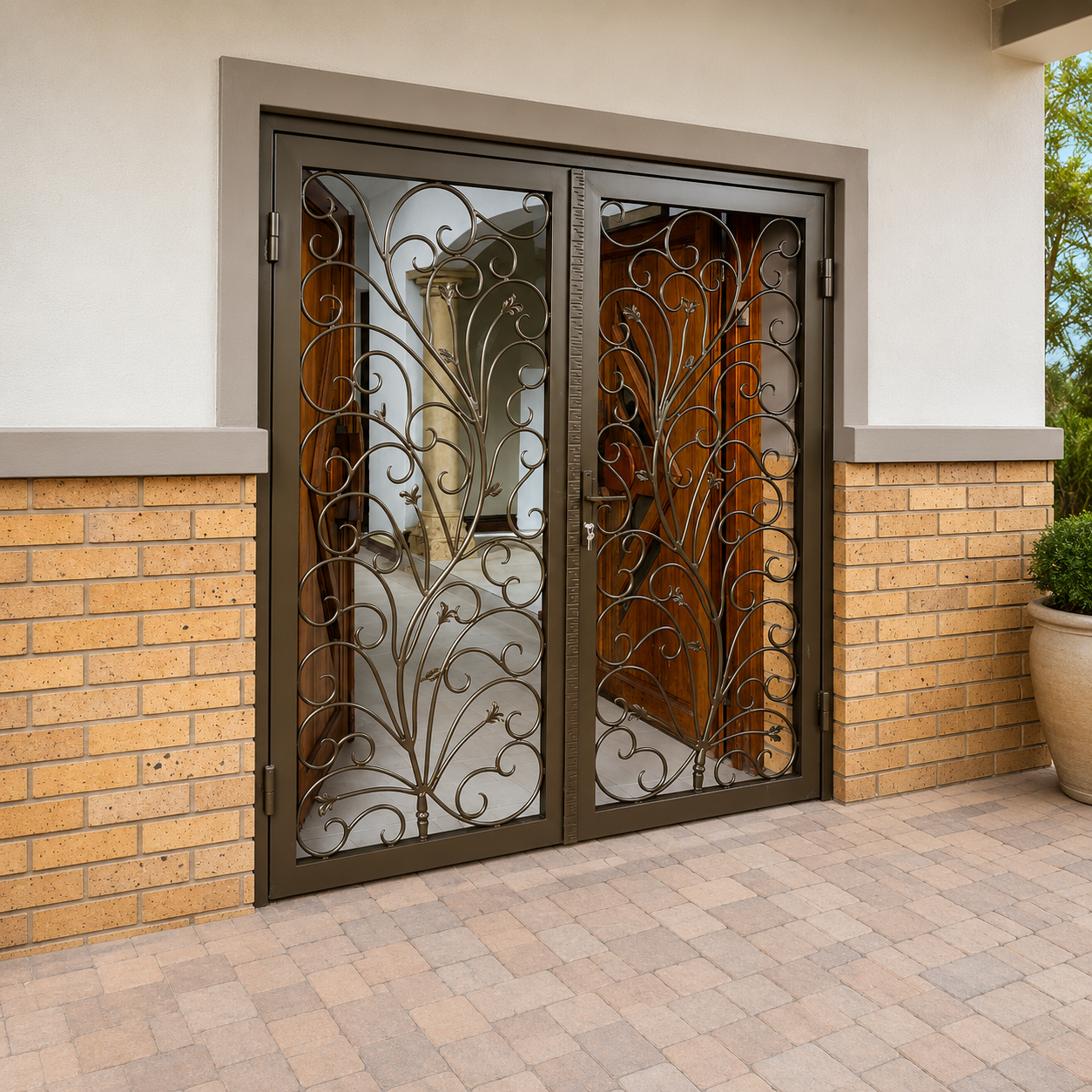 Elegant bronze wrought iron entrance doors