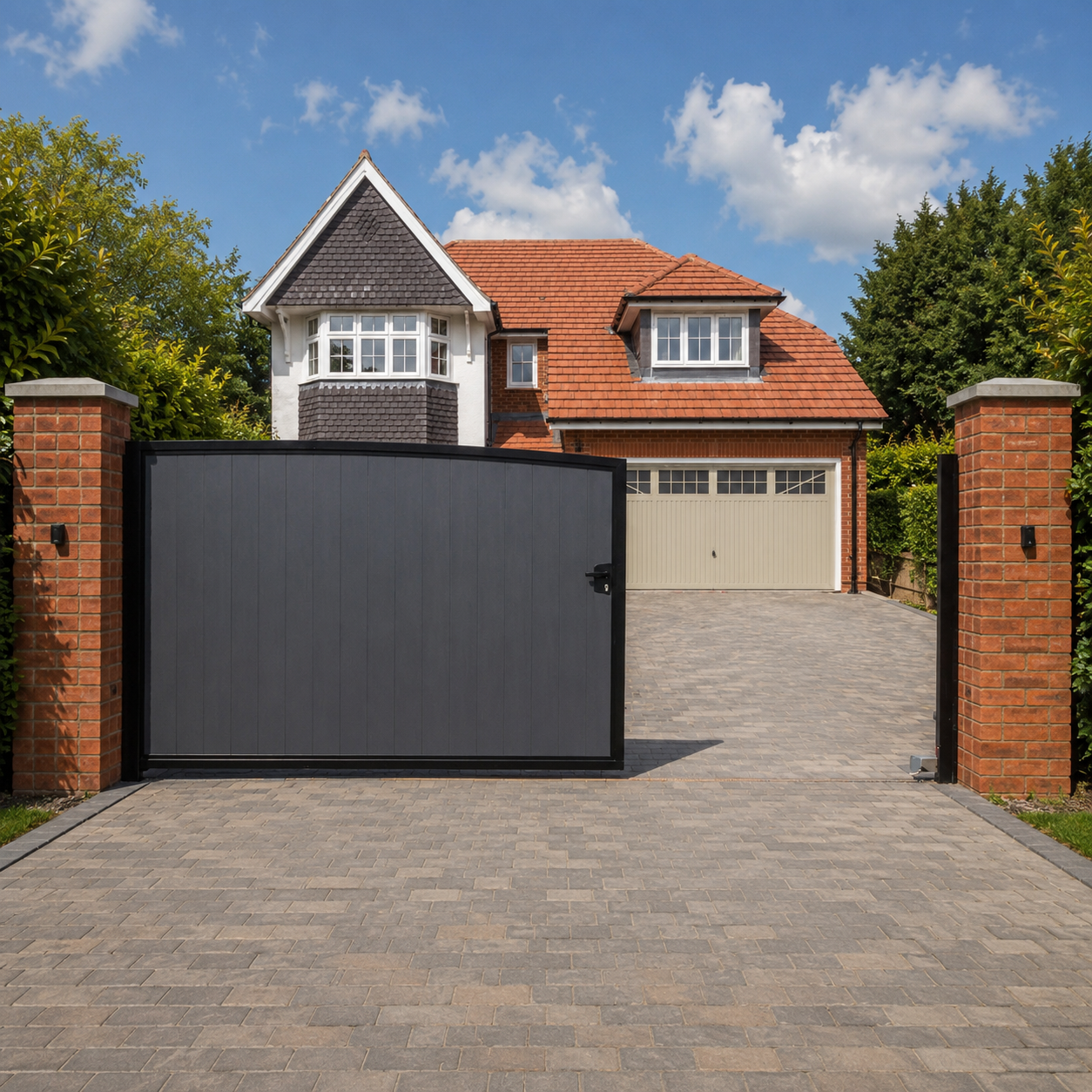 Composite modern single sliding driveway gate